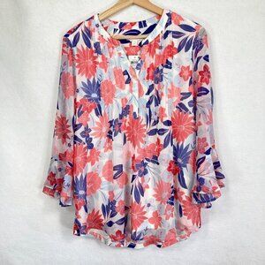 Charter Club Floral Pintuck Blouse Boho Peasant Grandma Cottage Core NWT M